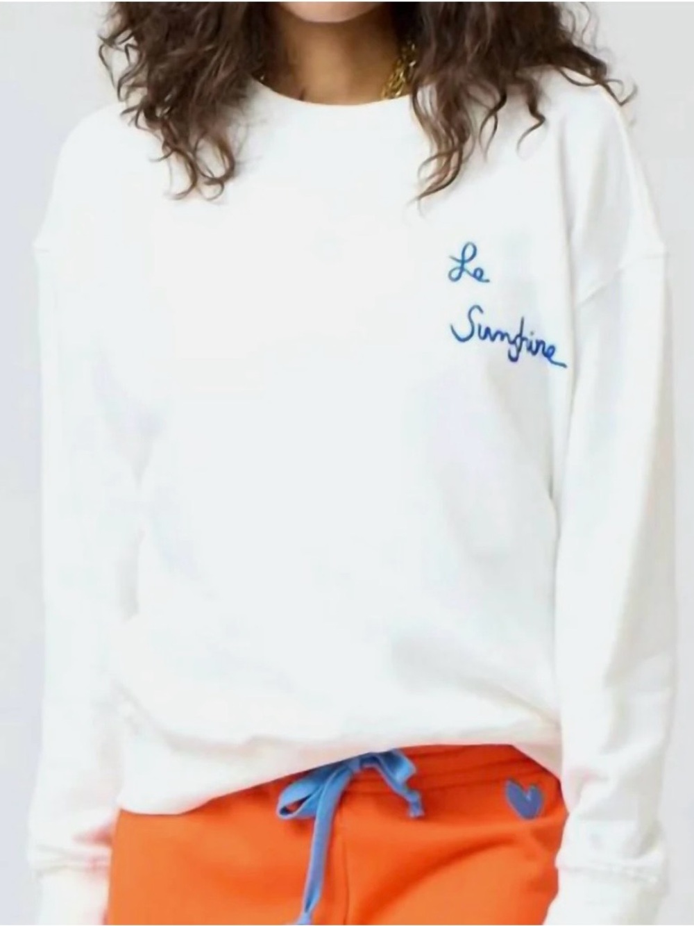 Kerri Rosenthal Le Sunshine Embroidered White Crewneck Sweatshirt